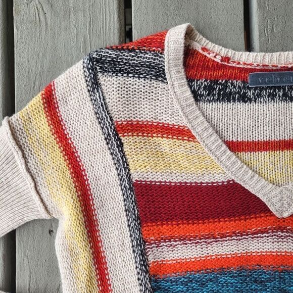 Velvet by Graham & Spencer Pullover Sweater Ribbed Knit V-Neck Multicolor Petite - Picture 5 of 8